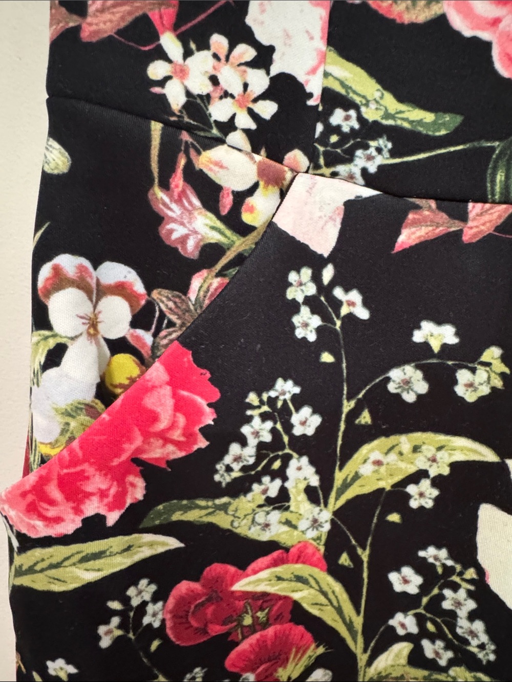 Bisou Bisou Black Floral V-Neck Midi Dress with Pink & Green Flowers - Picture 2 of 4